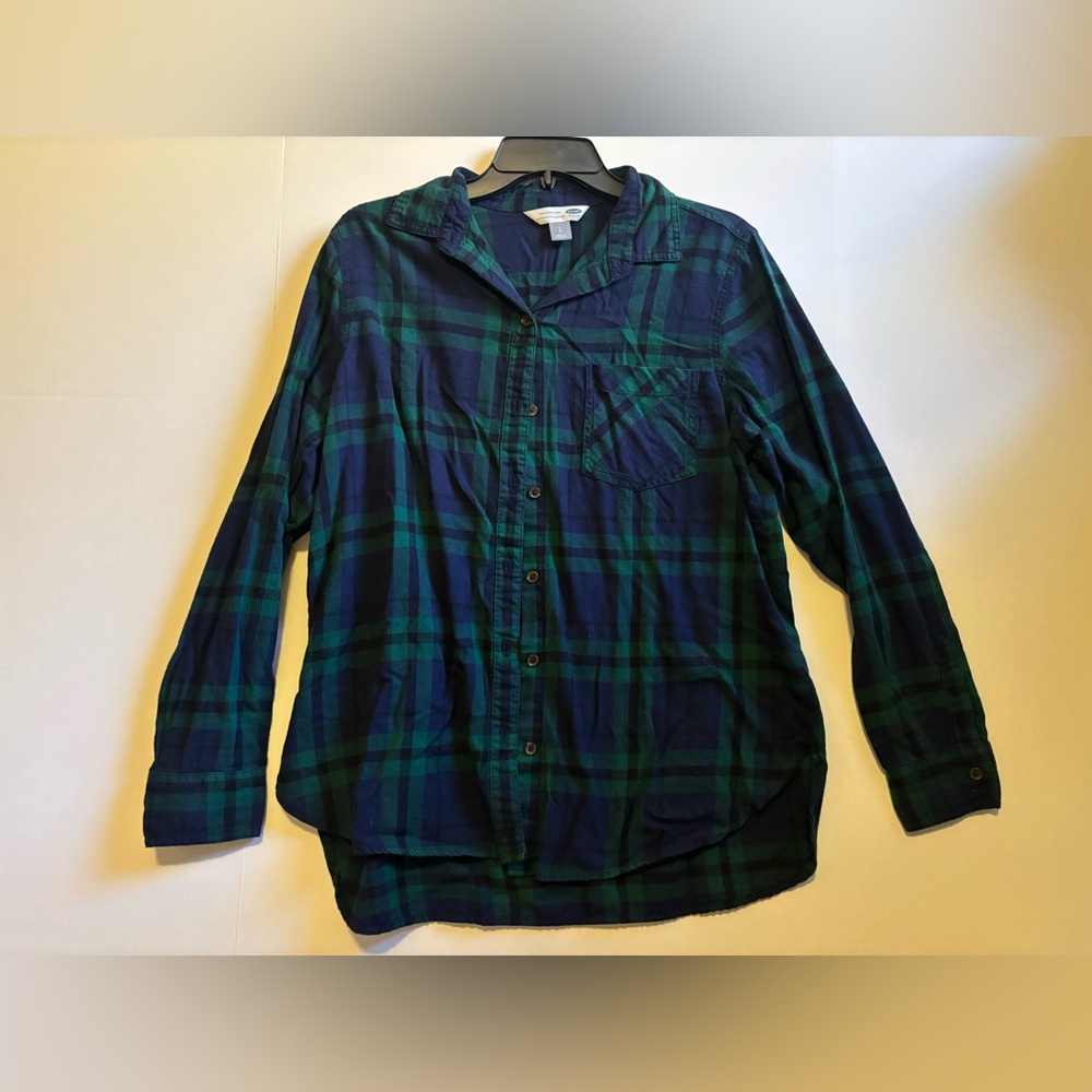 Old Navy Navy and Green Plaid Shirt